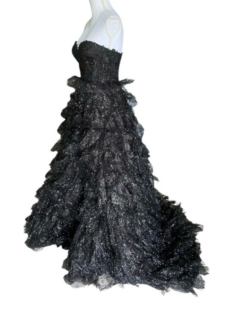 Sparkly Black Evening Dress SZ 8 Tiered Tulle Glitter Formal Statement Dramatic - Picture 7 of 9